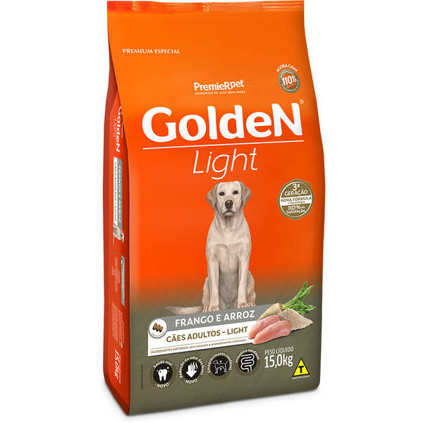 Ração Premier Golden Cães Adultos Light Frango e Arroz - 15 Kg