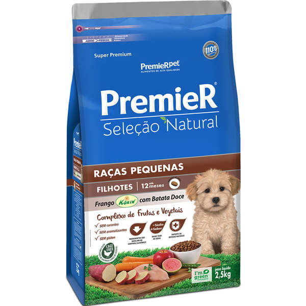 Ração Premier Pet Seleção Natural Frango Korin com Batata Doce Cães Filhotes Raças Pequenas - 1 Kg